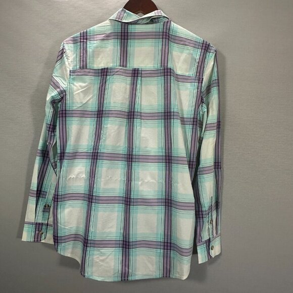 Patagonia Shirt Womens Small Plaid Purple Blue Long Sleeve Button Up Pockets - Picture 7 of 10